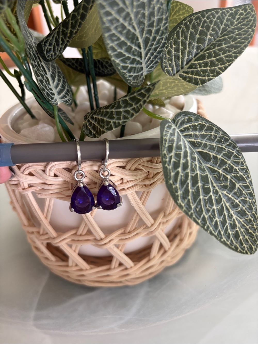 Silver Drop Earrings with Deep Blue Teardrop Stones